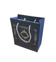 Karton İpsaplı Hediye Çantası Saray Desenli Gümüş 15X17X8 10 Adet  Lacivert