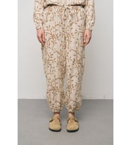 Kadın Botanical Line Nakış İşlemeli Beli Bağcıklı Bohem Pantolon (Kahverengi)