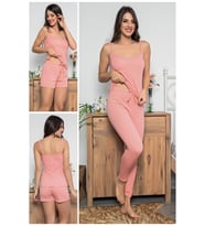 Kadın Pembe Renkli Puantiyeli Şortlu Ve Taytlı Pijama Takımı 3'lü Set 75005