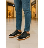 Growish GE0192-2 Hakiki Deri Üst Kalite Çift Renk Özel Kauçuk Taban Sneaker Spor Ayakkabı (Siyah)