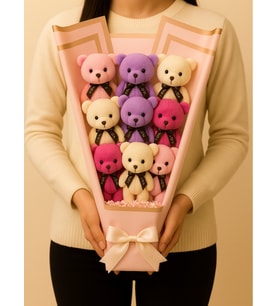 Karışık Renk Peluş Ayıcık Buketi Büyük Boy 8 Adet Peluş Ayıcık Eşe Arkadaşa Sevgiliye Hediye Anneler Günü