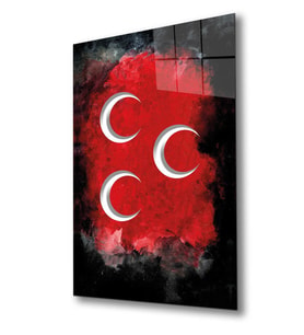 Üç Hilal Siyah Kırmızı Fonlu Cam Tablo