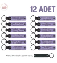 Eğitimci Öğretmenlerden Öğrencilere Hediye 12'li Set, Kişiye Özgü Deri Anahtarlık, Mor Lila & Siyah (Lila - Mor)