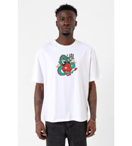 Dragon Samurai Anime Beyaz Erkek Oversize Tshirt