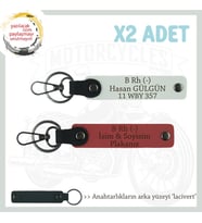 Hız Severlere Özel, İsim Plaka ve B Rh (-) Kan Grubu Yazılı x2 Anahtarlık Set, Nar Çiçeği-Beyaz-Laci (Çok Renkli)