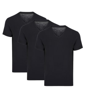 Thermoform Bambu Erkek V Yaka Tişört Kısa Kollu Fanila Atlet Siyah 3'lü Paket (Çok Renkli)