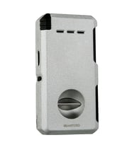 Quantoro Çift Torch Pürmüz V-Cut/Delicili/İğneli Gri Metal Puro Çakmağı