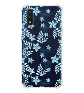 Samsung Galaxy A01 Uyumlu Köşe Korumalı Antişok Kapak Floral Mavi Tasarımlı Şeffaf  Kılıf