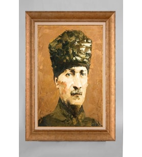Çerçeveli Paspartulu Atatürk Tablo a93 (Gold)