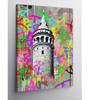 Kanvas Tablo Grafitili Galata Kulesi