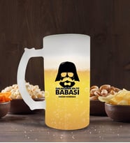 BK Gift Kişiye Özel Galaksinin En İyi Babası Tasarımlı Buzlu Cam Bira Bardağı 50cl-1 (Beyaz)