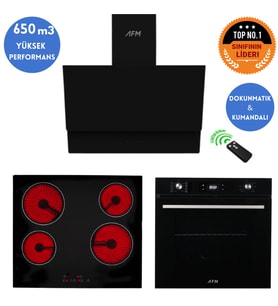 Eminçelik ve AFM Tech MARKALI/ DUO Elektrikli Vitro. Siyah  Ankastre Set (VC640 +FM7700+FM3400)