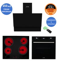 Eminçelik ve AFM Tech MARKALI/ DUO Elektrikli Vitro. Siyah  Ankastre Set (VC640 +FM7700+FM3400)