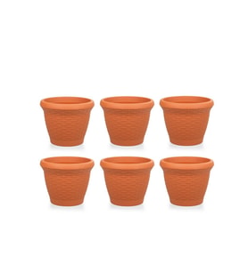 Omnipazar SO-HS01 Plastik Hasır Desenli Saksı 3.3 lt Kiremit 6 Adet