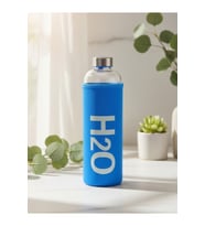 H2O Kılıflı Cam Matara Mavi 1000 ML