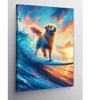 Kanvas Tablo Dalgada Surf Yapan Köpek