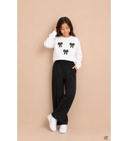 Bordo Kız Çocuk Fiyonk Desenli Sweatshirt Geniş Paça Eşofman Takımı 24828