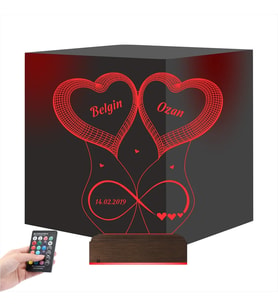 Luvivia 2 Kalp Sonsuzluk Sevgiliye Hediye Kişiye Özel 3D Lamba - Masa Gece Lambası