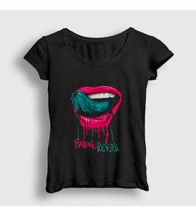 Presmono Kadın Siyah Tongue Dil Dudak Falling In Reverse T-Shirt 504538tt