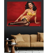Kırmızı Mayo Pin-Up Kız Dekoratif Kanvas - Mdf Ahşap Tablo