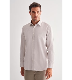 Bej Sert Yaka Uzun Kol Cepli Comfort Fit Classic Gömlek 1004255163