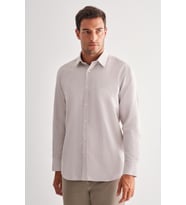 Bej Sert Yaka Uzun Kol Cepli Comfort Fit Classic Gömlek 1004255163