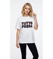 Unisex Beyaz 'Tutto Passa' Baskılı Oversize Tişört