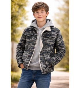Lion R İçi kürklü kamuflaj desenli denim kumaş kot ceket