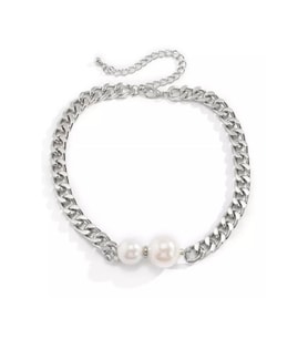 ÇİFT İNCİLİ ZİNCİR CHOKER KOLYE SİLVER