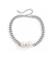 ÇİFT İNCİLİ ZİNCİR CHOKER KOLYE SİLVER