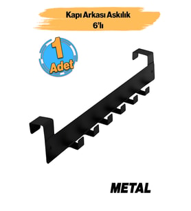 Metal 6'lı Kapı Arkası Askılık Siyah