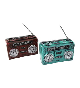 RADYO VİNTAGE DEKORATİF BİBLO - KUMBARA RENKLİ 17X17X5.5CM REÇİNE (Standart)