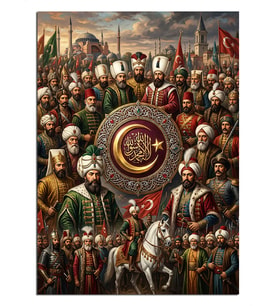 Osmanlı Padişahları Ve Yeniçeriler Tablosu Dekoratif Kanvas - Mdf Ahşap Tablo