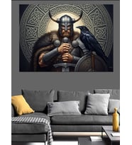 Baltalı Ve Kasklı Güçlü Viking Dekoratif Kanvas - Mdf Ahşap Tablo