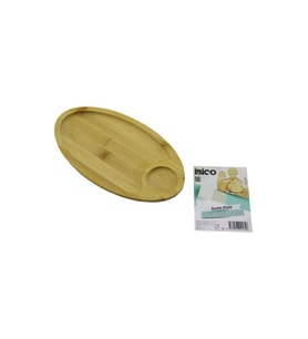 OVAL 2 BÖLMELİ=1+1 AHŞAP BAMBU SERVİS SUNUM TEPSİ - TAHTASI MİNİ TEPSİ 25 X 14 X 1.4CM (5343)