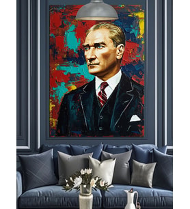 Fırça Darbeli Mustafa Kemal Atatürk Portresi Dekoratif Kanvas - Mdf Ahşap Tablo