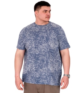 Mode XL Büyük Beden Erkek T-Shirt Bisiklet Yaka Aşındırma Baskı U20037 İndigo