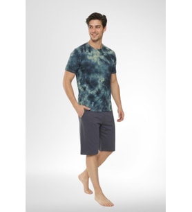 Mecit 4001 Erkek Lacivert Batik Desen Şortlu Erkek Pijama Takımı