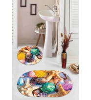 Renkli Marin Desen Oval 2'li Banyo Klozet Paspas Seti BS097