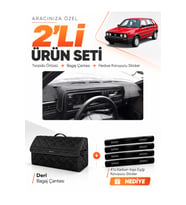 VOLKSWAGEN GOLF 2 (1983-1992) Uyumlu Torpido Örtüsü + Deri Bagaj Çantası + Sticker Seti - Siyah