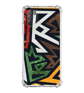 Xiaomi Poco M3 Köşe Korumalı Antişok Kapak Soyut Grafiti Tasarımlı Şeffaf Silikon Kılıf