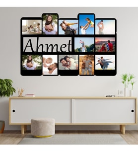 Anneler Gününe Özel İsimli 12 Fotoğraflı Ahşap Kolaj Tablo