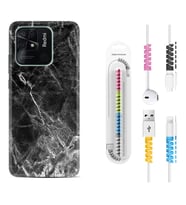 Xiaomi Poco X3 Pro M4 Pro X4 Pro C40 10C Kılıf Kablo Koruma Spiral Silikon Kara Mermer 1375