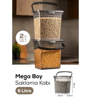 Mega Boy 2'li Kare Un Bakliyat Kabı 6 Litre - Kulplu Deterjanlık Saklama Kutusu Kabı Antrasit