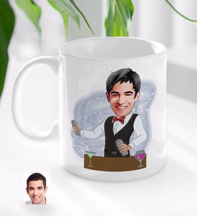 BK Gift Kişiye Özel Barmen Karikatürlü Beyaz Kupa Bardak-1
