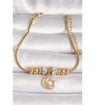 316L Çelik Gold Renk Tüp Zincir Zirkon Taş Detaylı Sallantı Ay Yıldız Figür - HPSBYI4119-7