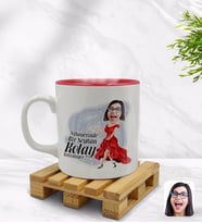 BK Gift Kişiye Özel Kadın Nihayetinde Karikatürlü İçi Kırmızı Renkli Kupa Bardak Model 1