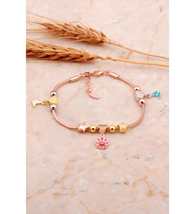 Kalp Tasarım Mineli Rose Gümüş Şans Bileklik 4531