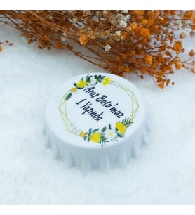 30 Adet Sarı Çiçekli Baskılı Kapak Açacak Uv Baskılı Nişan Hediyeliği Nikah Şekeri 6 cm-