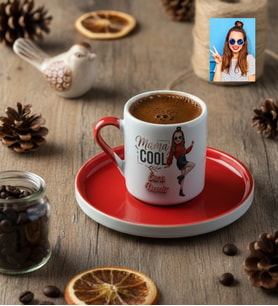 Kişiye Özel Karikatürlü Mama Cool Anneye Hediye Türk Kahvesi Fincanı Anneler Günü Hediyesi